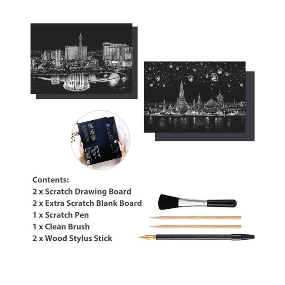 2 Pack Scratch Art Rainbow Painting Paper, Sketch Pad DIY Night View... - Picture 3 of 9